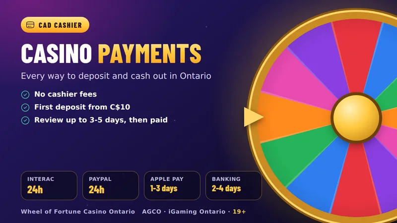 Wheel of Fortune Casino payments card: CAD cashier, no fees, payout times by method