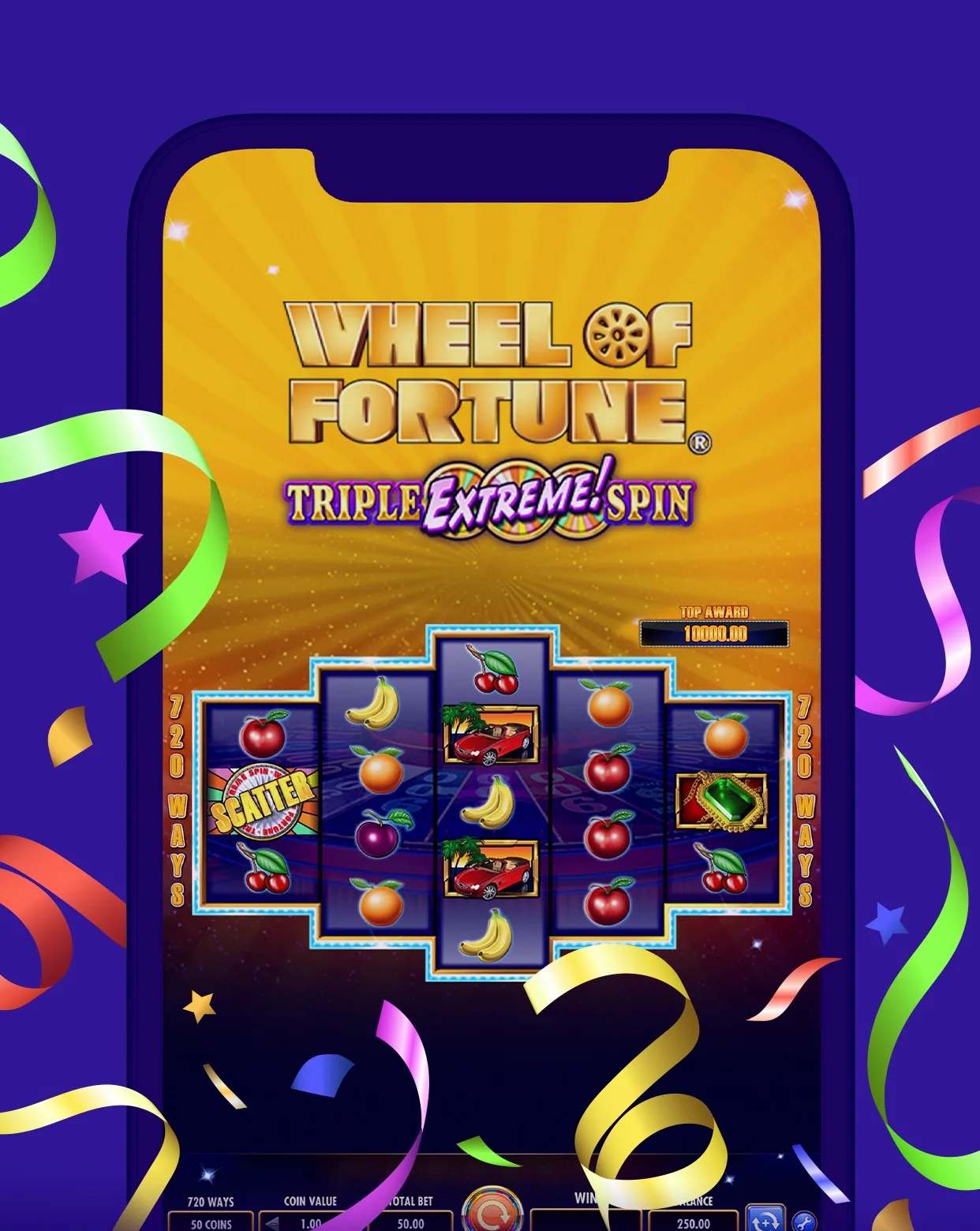 Wheel of Fortune slot running on a smartphone